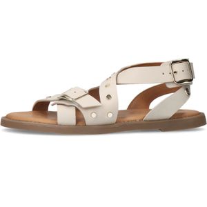 No Stress - Dames - Witte Leren Sandalen - Studs - Memory Foam Voetbed