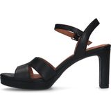 No Stress - Dames - Zwarte leren sandalen met hak