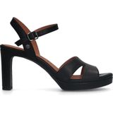 No Stress - Dames - Zwarte leren sandalen met hak