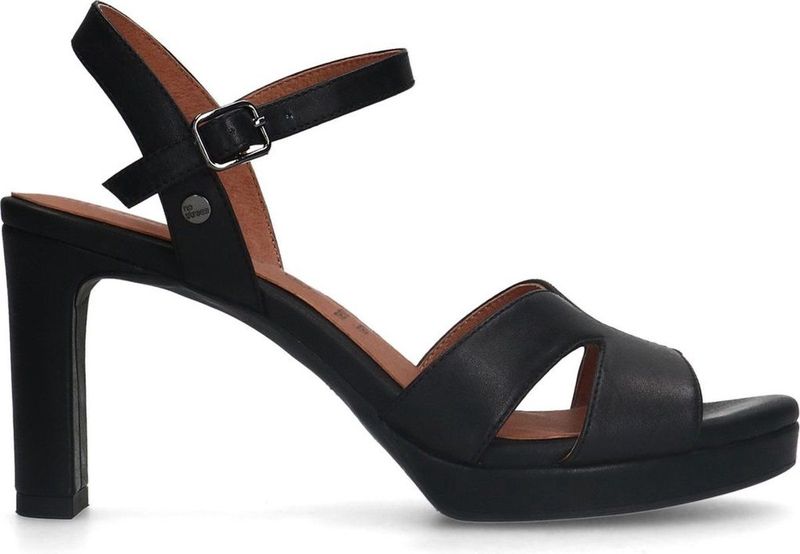 No Stress - Dames - Zwarte leren sandalen met hak