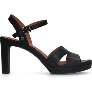 No Stress - Dames - Zwarte leren sandalen met hak
