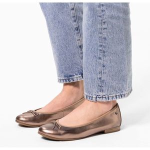 No Stress - Dames - Bronzen Leren Ballerina's met Strik - Platte Hak - Collonil Carbon Pro