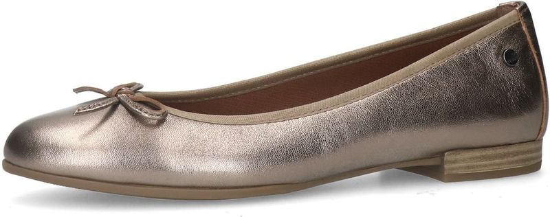 No Stress - Dames - Bronzen Leren Ballerina's met Strik - Platte Hak - Collonil Carbon Pro