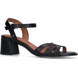 No Stress - Dames - Zwarte leren sandalen met hak
