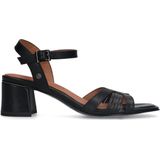 No Stress - Dames - Zwarte leren sandalen met hak