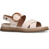 No Stress - Dames - Witte leren plateau sandalen met gesp