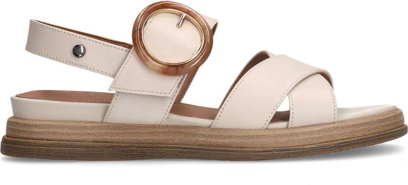 No Stress - Dames - Witte leren plateau sandalen met gesp