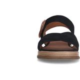No Stress - Dames - Zwarte leren plateau sandalen met gesp