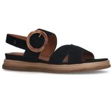 No Stress - Dames - Zwarte leren plateau sandalen met gesp