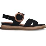 No Stress - Dames - Zwarte leren plateau sandalen met gesp