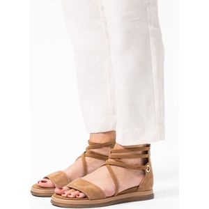 Manfield - Beige Nubuck Sandalen - Leer - Memory Foam Voetbed