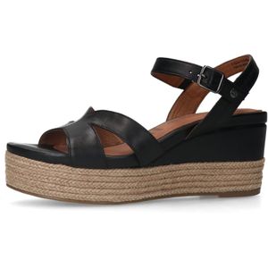 Manfield - Sleehak Sandalen - Zwart - Jute - Leer