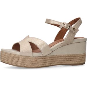 Manfield, Schoenen, Dames, Geel, 41 EU, Jute, Gouden Leren Sleehak Sandalen met Jute Zool
