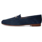 Manfield - Dames - Blauwe Suède Loafers - Suède - Platte Hak 1 cm