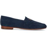 Manfield - Dames - Blauwe Suède Loafers - Suède - Platte Hak 1 cm