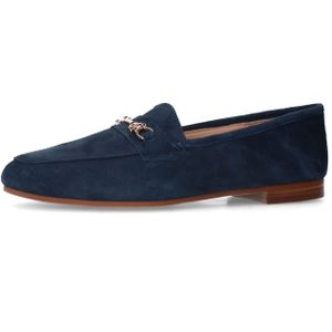 Manfield - Dames - Blauwe Suède Loafers - Suède - Platte Hak 1 cm
