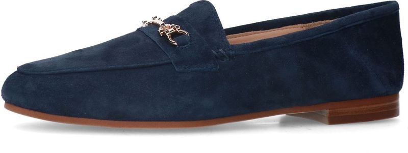 Manfield - Dames - Blauwe Suède Loafers - Suède - Platte Hak 1 cm
