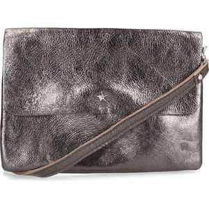 Manfield leren metallic crossbody tas grijs