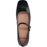 Manfield - Dames - Zwarte Leren Pumps - Leren Bandje - Lage Blokhak