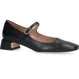 Manfield - Dames - Zwarte Leren Pumps - Leren Bandje - Lage Blokhak