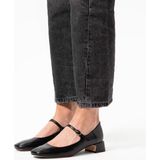 Manfield - Dames - Zwarte Leren Pumps - Leren Bandje - Lage Blokhak