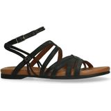 No Stress - Dames - Zwarte leren sandalen met bandjes