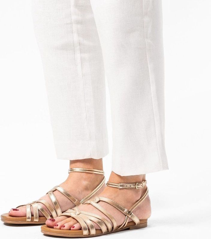 No Stress - Dames - Goudkleurige leren sandalen met bandjes