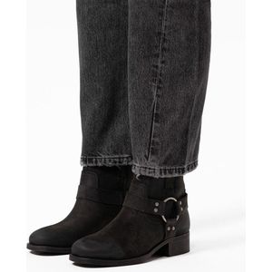 Manfield - Dames - Zwarte leren biker boots