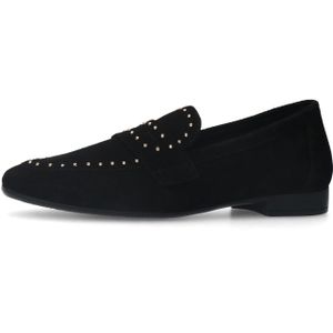 Manfield - Zwarte Suède Loafers - Goudkleurige Studs - Platte Hak