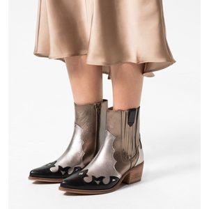 Manfield - Cowboylaarzen - Zwart - Leren - Metallic - Blokhak 5 cm