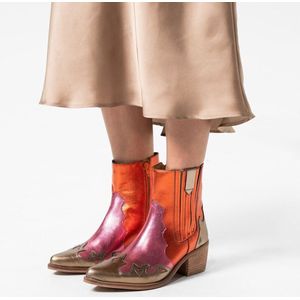Manfield - Dames - Rode metallic leren cowboy laarzen