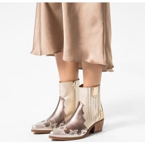 Manfield - Dames - Zilveren Metallic Leren Cowboylaarzen - Uniek Design