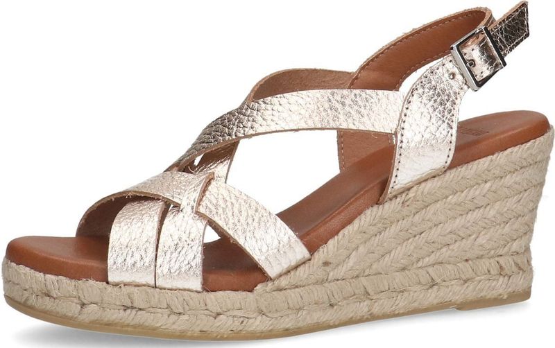 Manfield - Sandalen - Geel - Leer - Gouden Sleehak