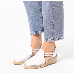 Manfield - Witte Sleehak Sandalen - Leer - Jute Details