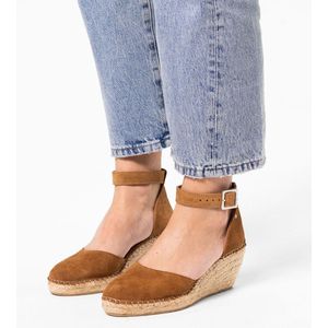 Manfield - Cognac Sandalen - Suède - Sleehak