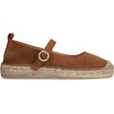 Manfield - Dames - Cognac Suède Espadrilles met Gesp - Zool 2 cm