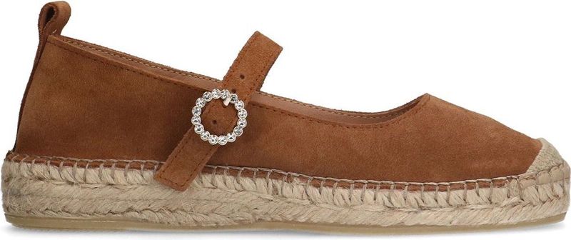Manfield - Dames - Cognac Suède Espadrilles met Gesp - Zool 2 cm