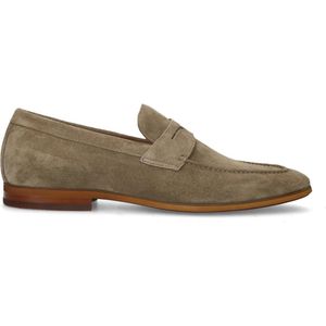 Manfield - Heren - Taupe Loafers - Suède - Platte Hak 1 cm
