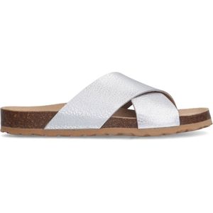 Manfield - Dames - Zilveren leren slippers