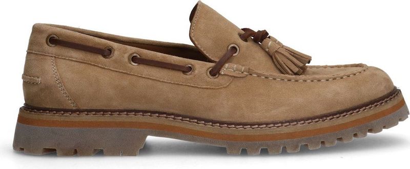 Manfield - Heren - Beige - Suède Loafers met Kwastje