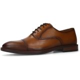Manfield - Cognac Leren Veterschoenen - Bruin - Leer