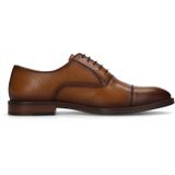 Manfield - Cognac Leren Veterschoenen - Bruin - Leer