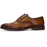 Manfield - Cognac Leren Veterschoenen - Bruin - Leer