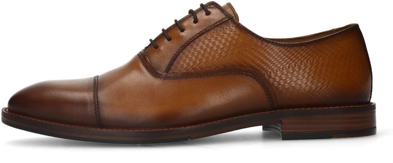 Manfield - Cognac Leren Veterschoenen - Bruin - Leer