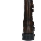 Manfield - Dames - Bruine leren biker boots met zilverkleurige gespjes