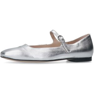 Manfield - Dames - Zilveren Ballerina's - Leren Instappers