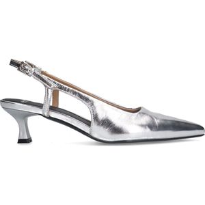 Manfield - Slingbacks - Grijs - Leer - Zilveren Kitten Heel