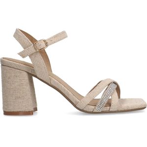 Manfield - Dames - Beige sandalen met hak met strass detail