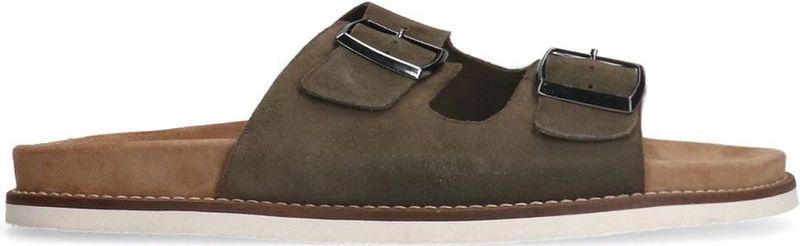 Manfield - Groene Suède Sandalen - Heren - Instap - Twee Brede Banden