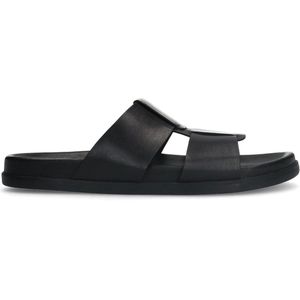 Manfield - Heren - Zwarte leren slippers